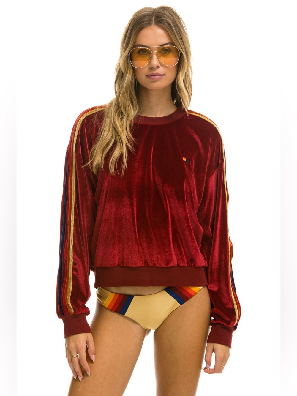 Aviator Nation Classic Velvet Relaxed Sweatshirt - Red size small